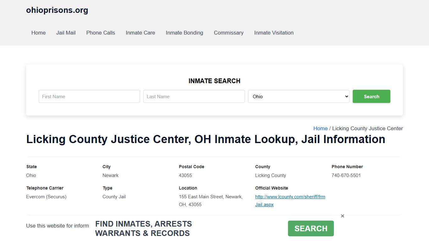 Licking County Justice Center, OH - Offender Locator, Contacts, Inmate Info